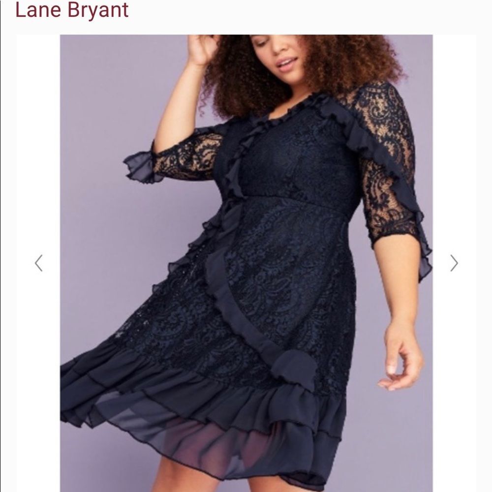 Lane Bryant Ruffle and Lace Navy Midi Dress Women's Size 18
